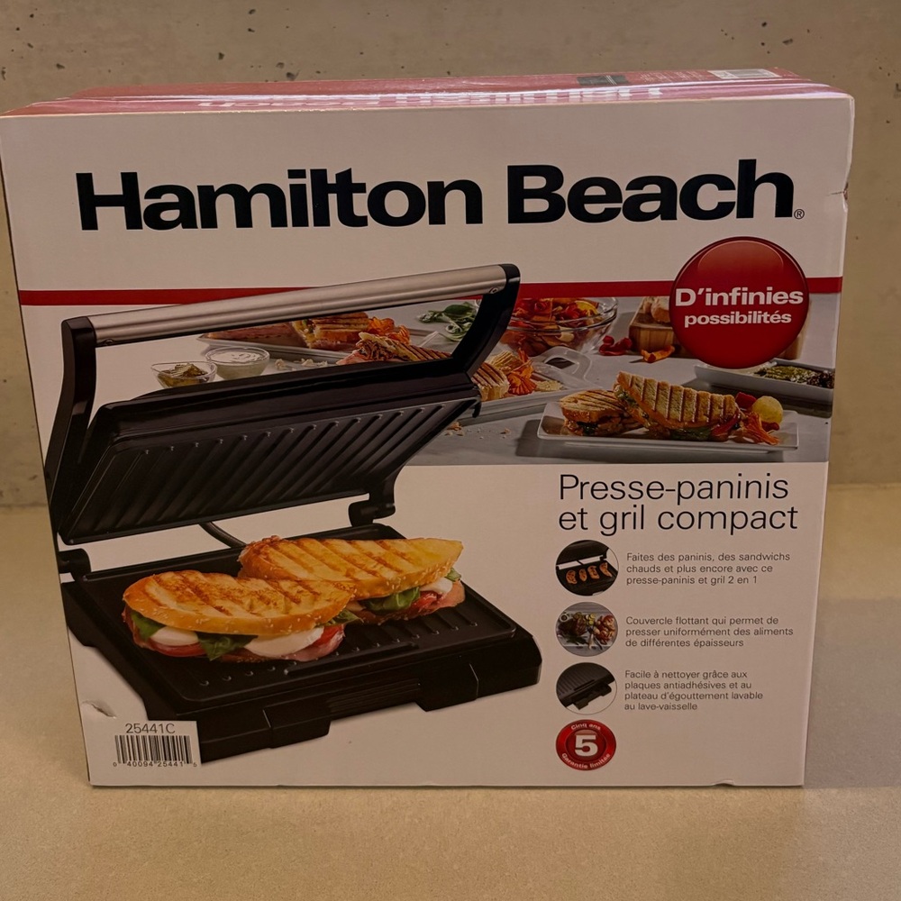 Hamilton Beach Compact Panini Press - Black and White